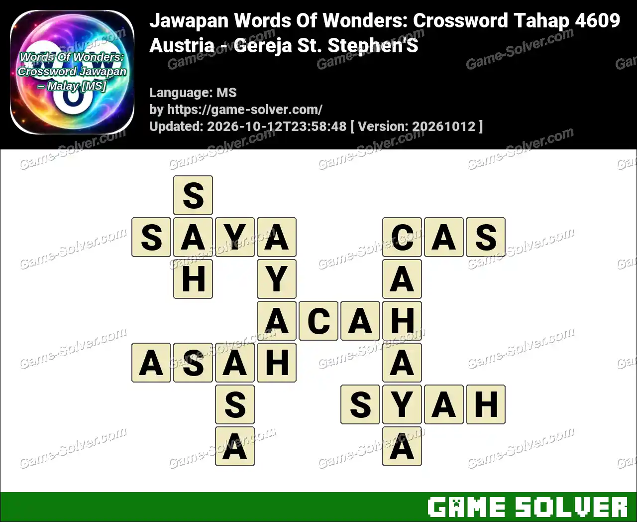 Jawapan Words Of Wonders: Crossword Tahap 4609 – Austria – Gereja St. Stephen’S